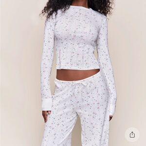 Danielle Guizio Floral Long Sleeve Top - White